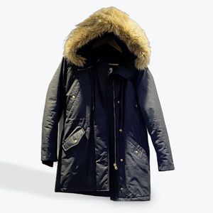Black J. Crew Primaloft Fur Hooded Faux Leather Weatherproof Winter Jacket